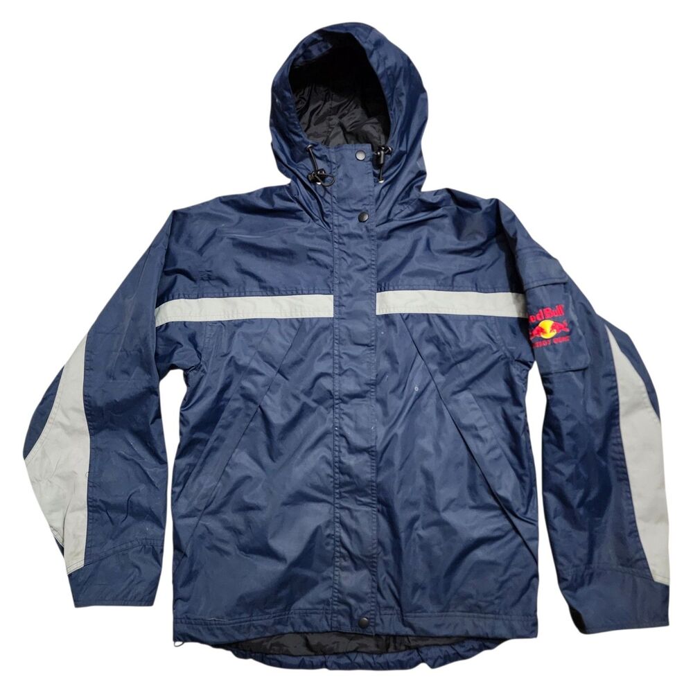 Vintage RED BULL Jacket Adult Large Blue Full Zip Hooded Employee Team Uniform